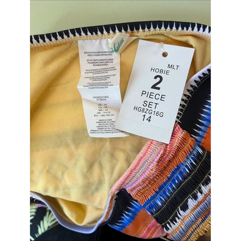 NWT Hobie Girls Two-Piece Swimsuit Set Vibrant Geometric Kids Size 12 & 14